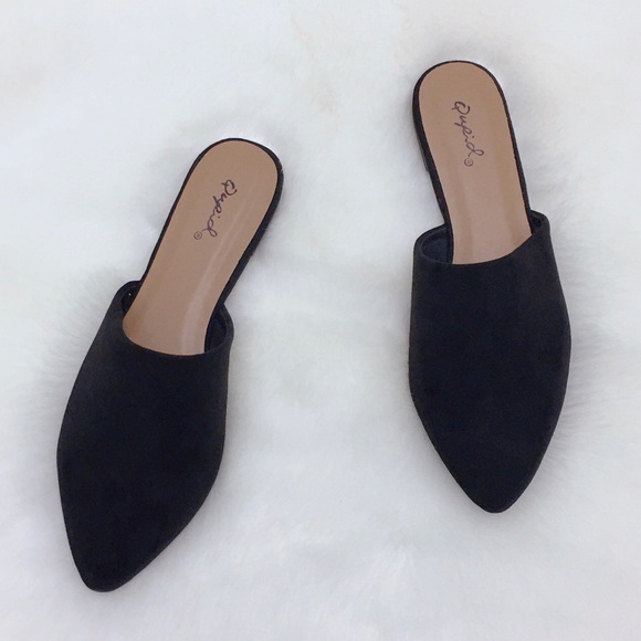 Faux Suede Black Open Heel Mule - Picture 9 of 12